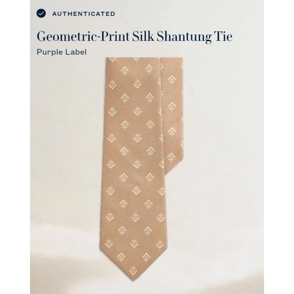 NWT Ralph Lauren Purple Label Geometric Print Silk Shantung Tie Tan Mens 235 Tag
